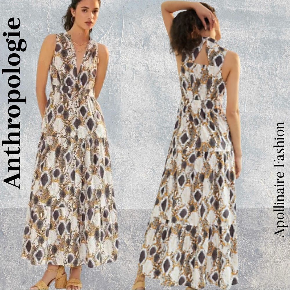 Anthropologie Maeve Snake Print Maxi Dress Size 0 NWT